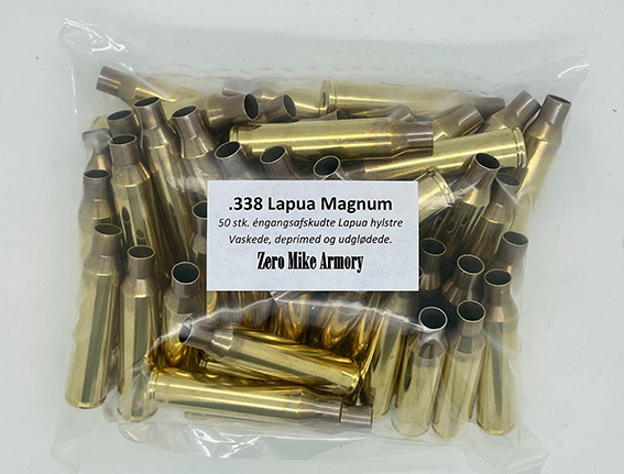 Engangsafskudte Lapua .338 Magnum hylstre, 50 stk.