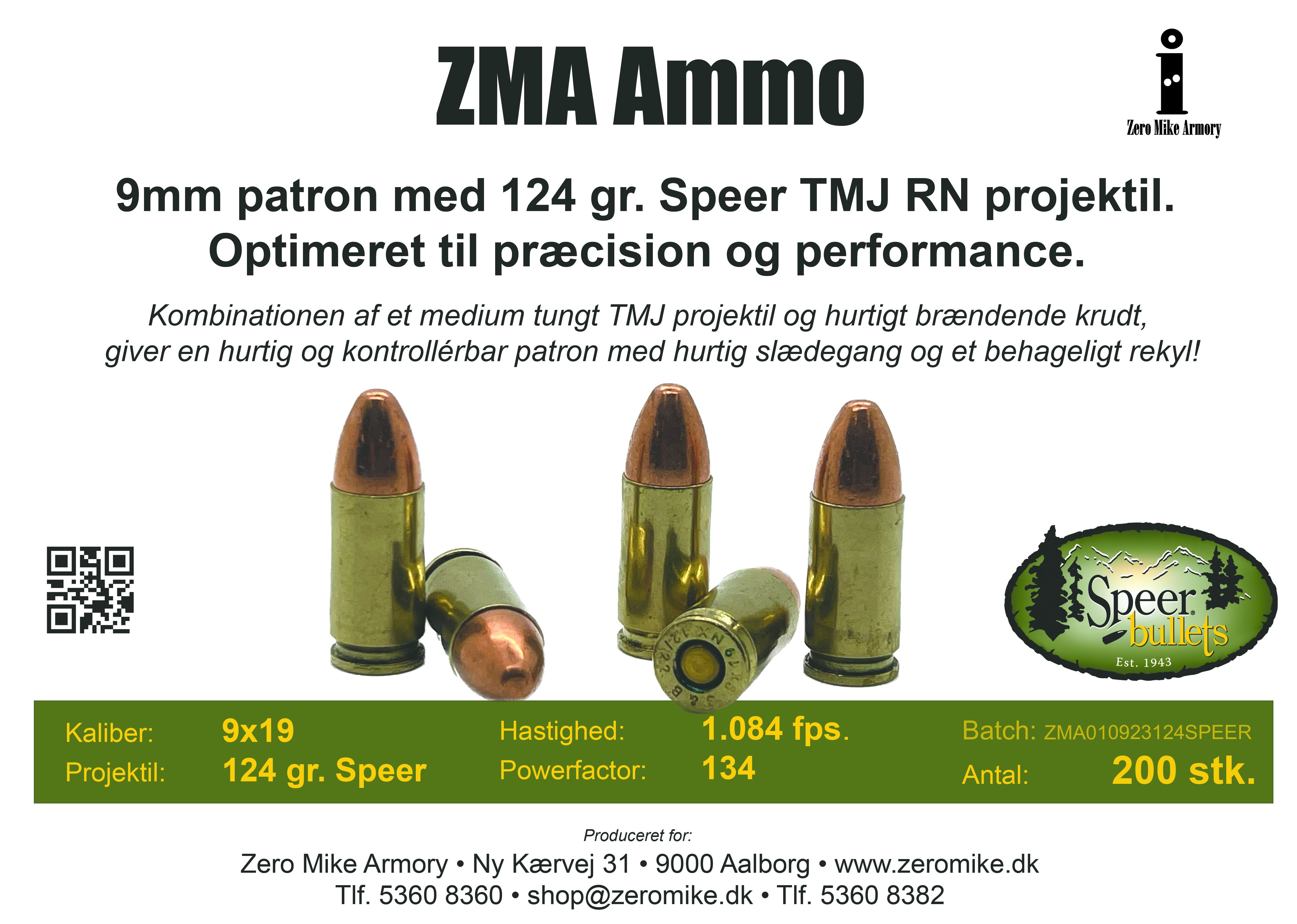 ZMA Ammo Premium 9x19mm 200 stk. 124gr. Speer TMJ