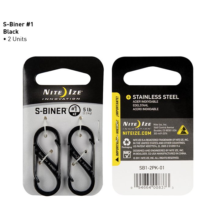 S-Biner Stainless Steel Double Gated Carabiner #1 - 2 Pack - Black