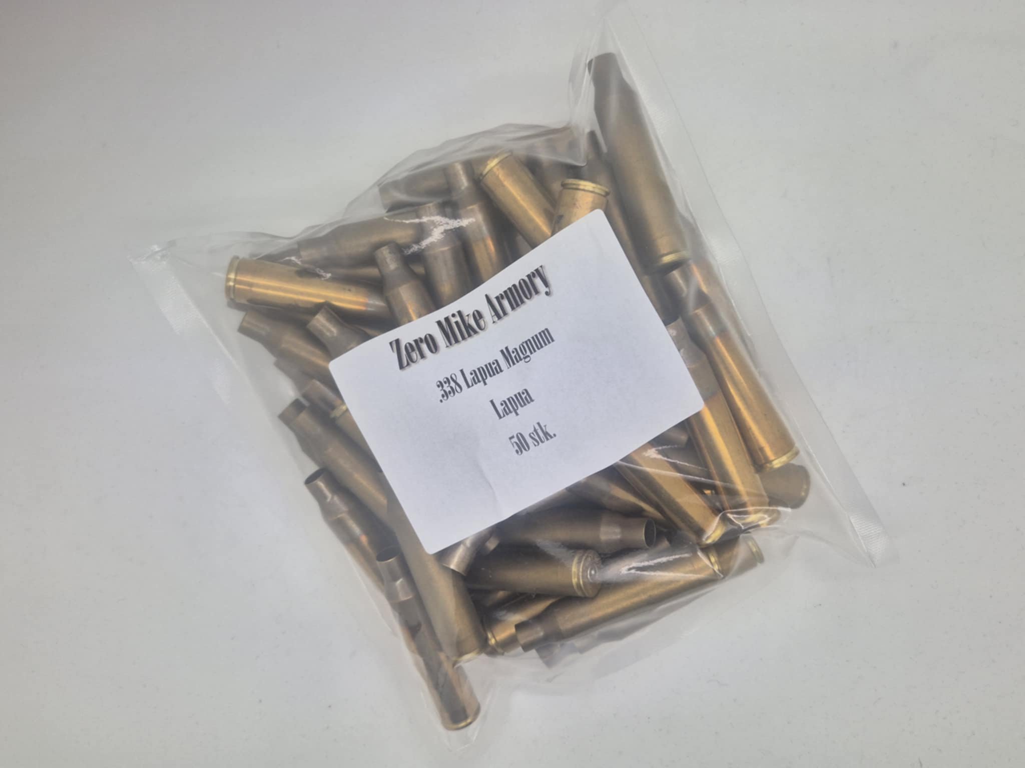 Engangsafskudte Lapua .338 Lapua Magnum hylstre, 50 stk.